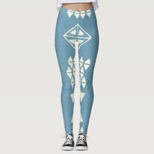 Leggings Aztec Ethnique : Bleu Géométrique Sans Mer.