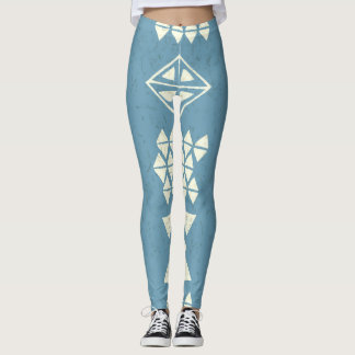 Leggings Aztec Ethnique : Bleu Géométrique Sans Mer.