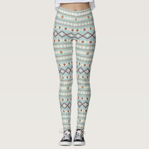 Leggings Aztec Formes Lg Motif Rusts Crème Turquoise-Bleu