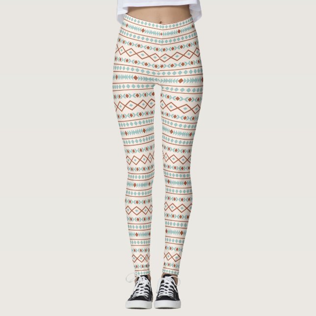 Leggings Aztec Formes Motif rouille crème Turquoise (Devant)