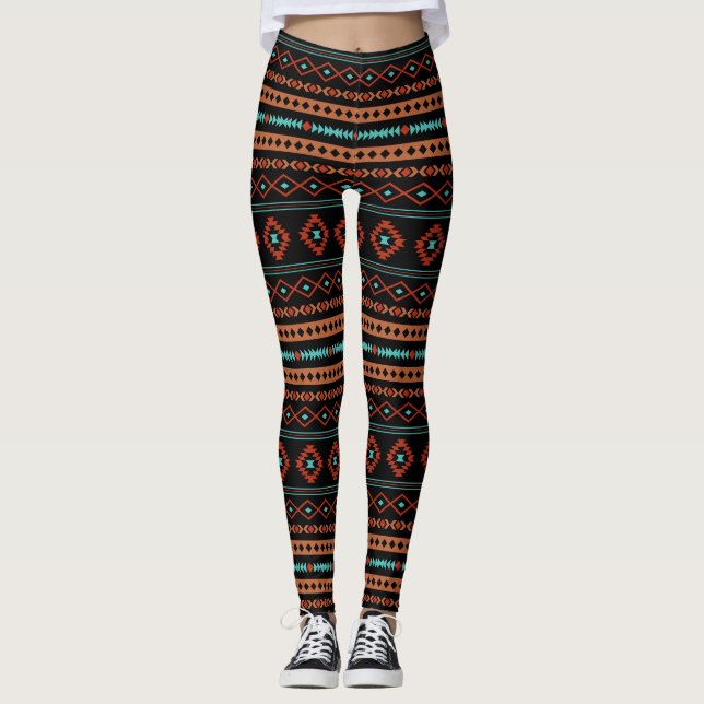 Leggings Aztec Rusts Turquoise Noir Motifs mélangés Motif (Devant)