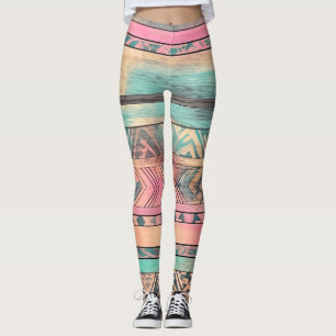 Leggings Aztec Sud-Ouest Bleu Et Tribal Rose