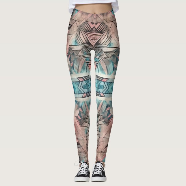 Leggings Aztec Sud-Ouest Pastel Rose Et Bleu (Devant)
