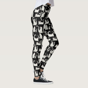 Leggings Bad Cats Knocking Stuff Over, White Cats on Black