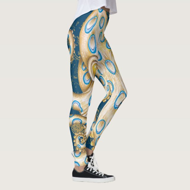 Leggings Bague bleue Octopus Indigo Carte Vintage Nautique (Droite)