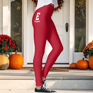Leggings Baie rouge personnalisée Noël nom monogrammé blanc