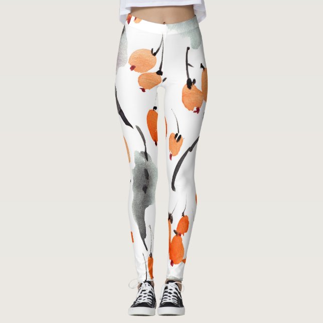 Leggings Baies, aquarelle feuille, illustration d'encre, co (Devant)