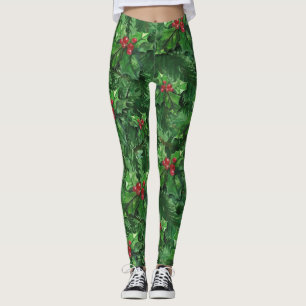 Leggings Baies de houx de Noël à l'aquarelle