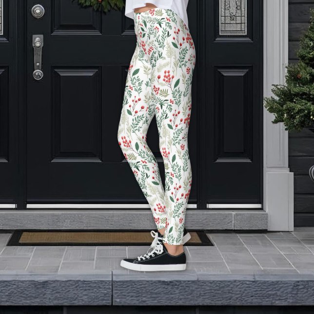 Leggings Baies de houx rouges de Noël (Créateur téléchargé)