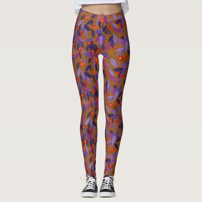 Leggings Baies d'Orange Feuilles mauve Simple motif floral (Devant)