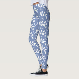 Leggings Baies élégantes et branches bleues et blanches