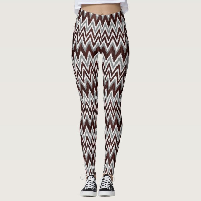 Leggings Baigre brun rayures de zigzag gris (Devant)