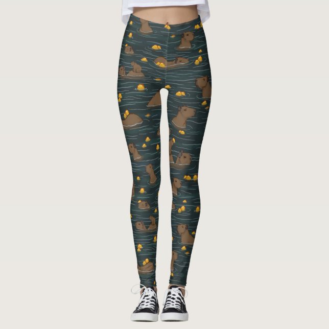 Leggings Bain chaud Capybara avec Yuzu Fruit  (Devant)