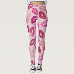 Leggings Baiser de rouge à lèvres rose motif sans couture