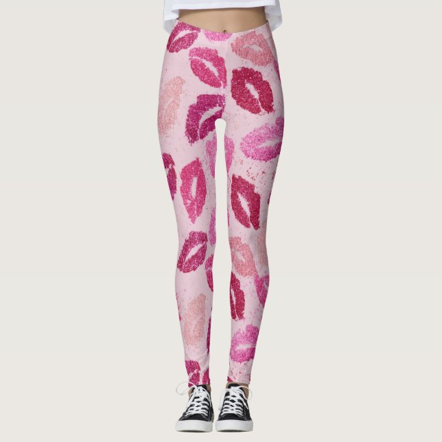 Leggings Baiser de rouge à lèvres rose motif sans couture (Devant)