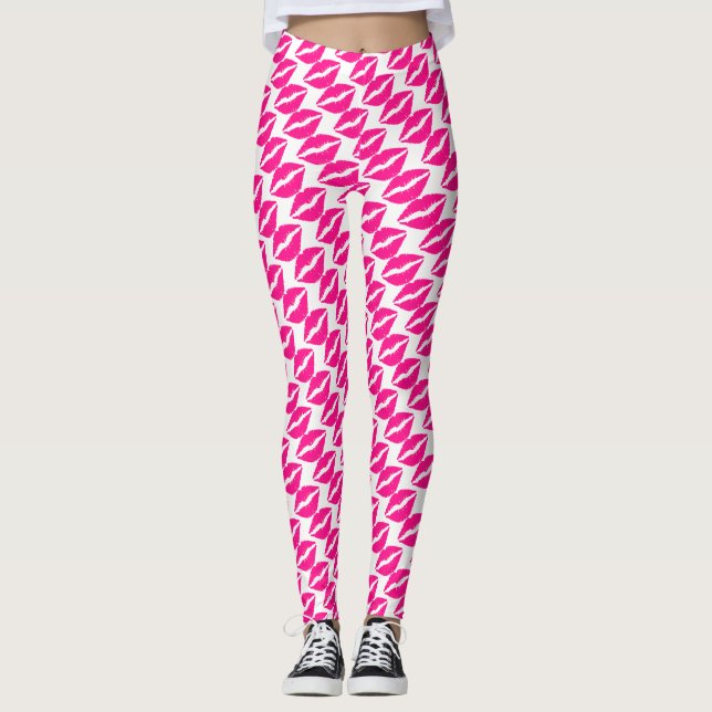 Leggings Baisers mignons rose blanc motif (Devant)