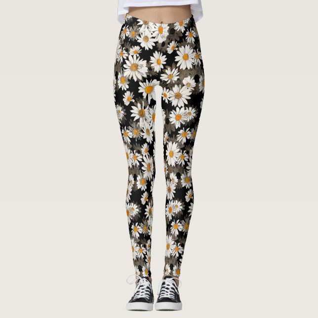 Leggings Baisson blanc sur motif floral noir (Devant)