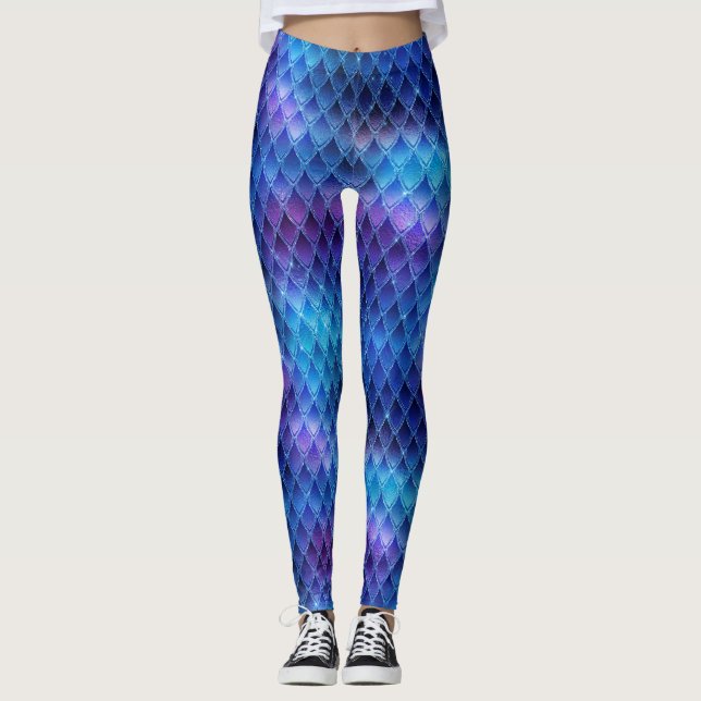 Leggings Balances Dragon Bleues et Argent (Devant)