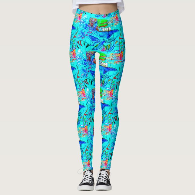 Leggings baleines de bosse nageant le bleu (Devant)