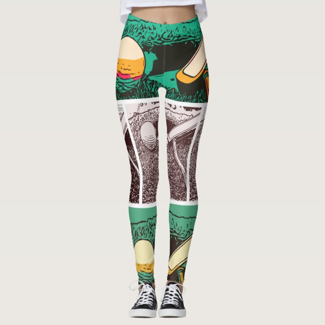 Leggings Ball de golf et putter en vert (Devant)