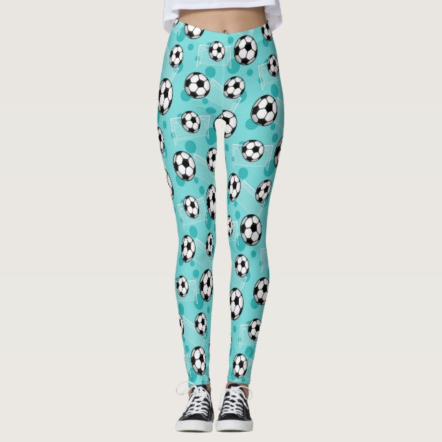 Leggings Ballon de football et guêtres turquoises de motif (Devant)