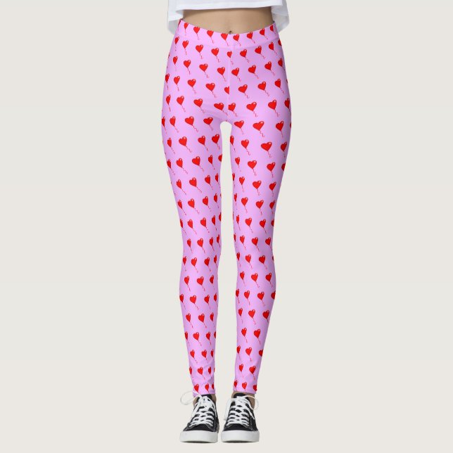 Leggings Ballons de Coeur Rouge Chic violet Valentines Anni (Devant)