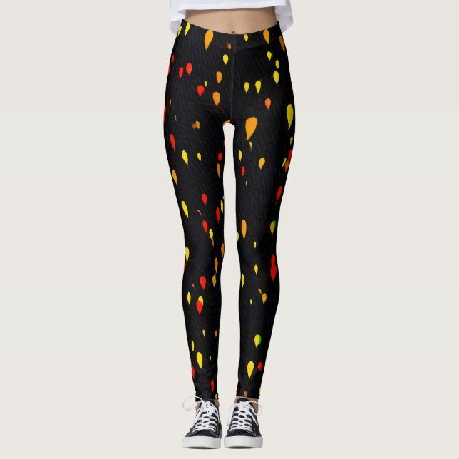 Leggings Ballons rouges et jaunes arrière - plan noir à la  (Devant)