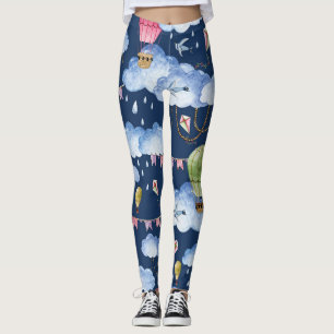 Leggings Ballons Whimsical : Motif de nuage d'aquarelle