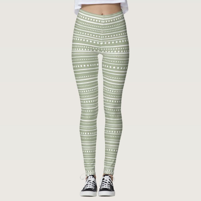 Leggings Bamanko en tache de boudcloth Motif Sage Green (Devant)