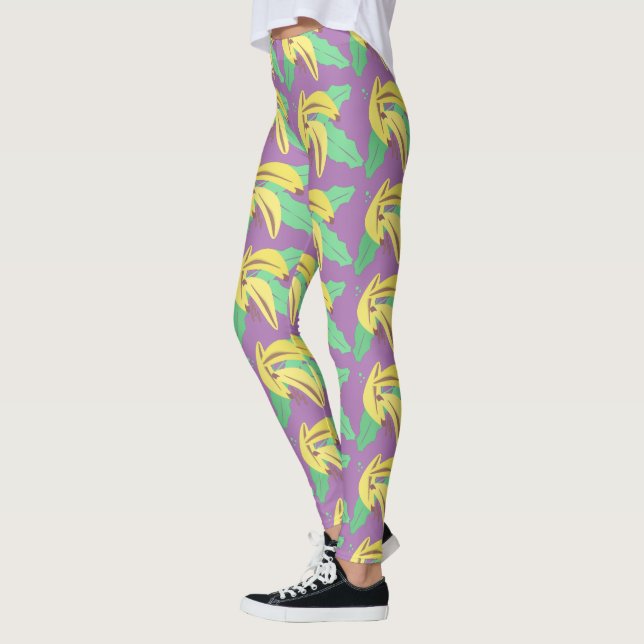 Leggings Banana Bunch Jaune Motif Violet Legs (Gauche)