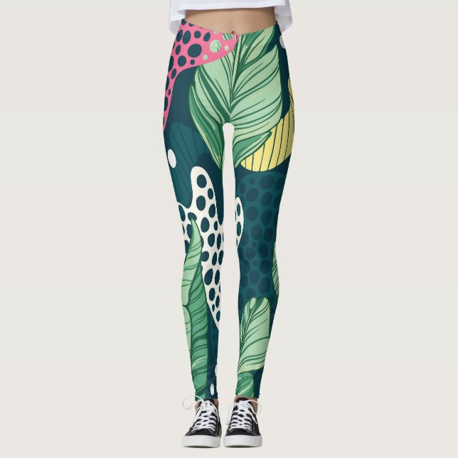 Leggings Banana feuilles abstraits, couleurs tendance (Devant)