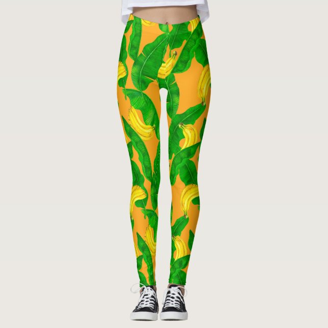Leggings Bananes et aquarelle feuille (Devant)
