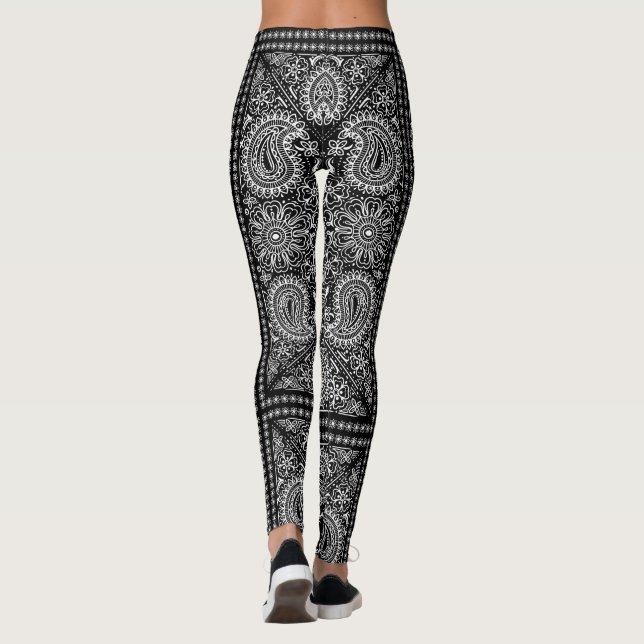 Leggings Bandana Bohème Paisley Noir et Blanc (Dos)