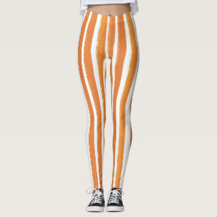 Leggings Bande de bonbons Art Orange et Blanc Vertical Stri