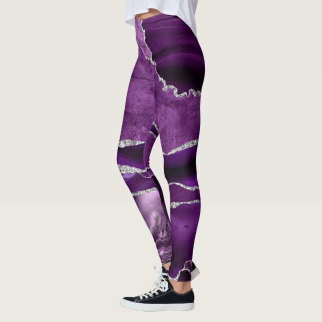 Leggings Bande de géode d'améthyste scintillante violet pou (Gauche)