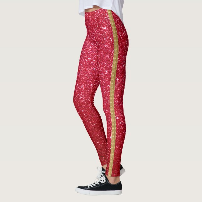 Leggings bande de parties scintillant rouge pour femmes (Gauche)