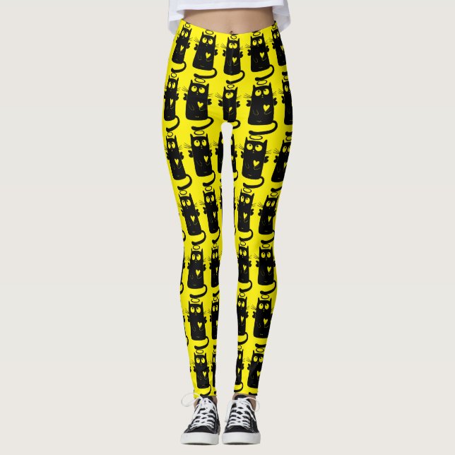 Leggings Bande dessinée angélique de chat noir (Devant)