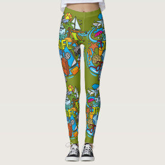 Leggings Bande dessinée de voyage attrayante vert olive