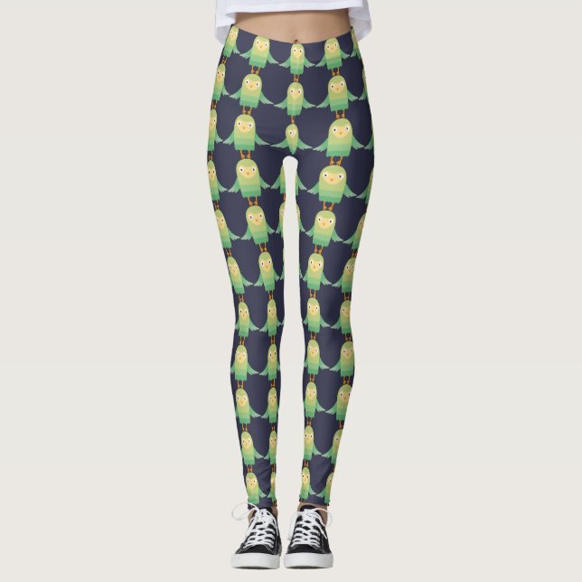 Leggings Bande dessinée verte de hibou (Devant)