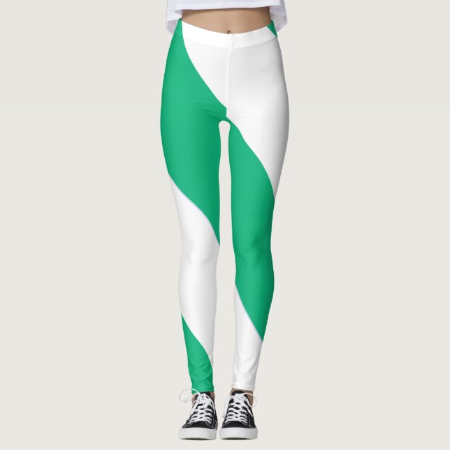 Leggings Bande diagonale large verte et blanche (Devant)