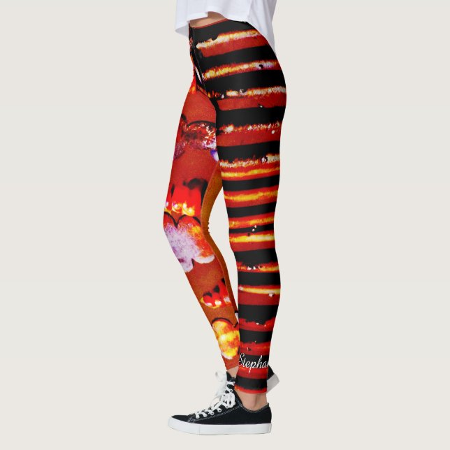 Leggings Bande orange et noire avec nom personnalisé (Gauche)