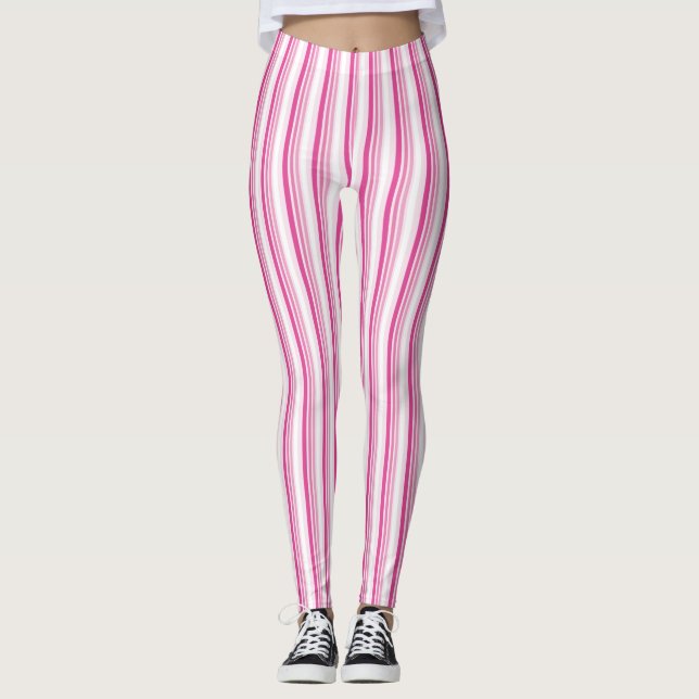 Leggings Bande Rose Et Blanc (Devant)