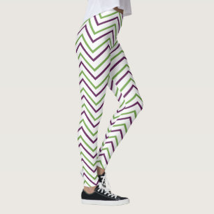 Leggings Bande verte pourpre Chevron