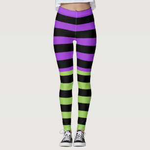Leggings Bande verte violette et noire d'Halloween