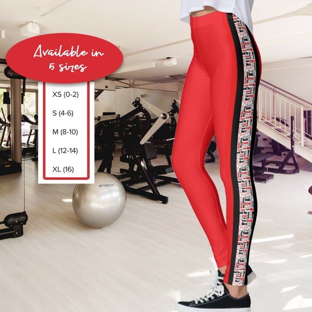 Leggings Bande verticale multilingue rouge et noire (This multilingual thank you word cloud typography design adds a twist to the red leggings)