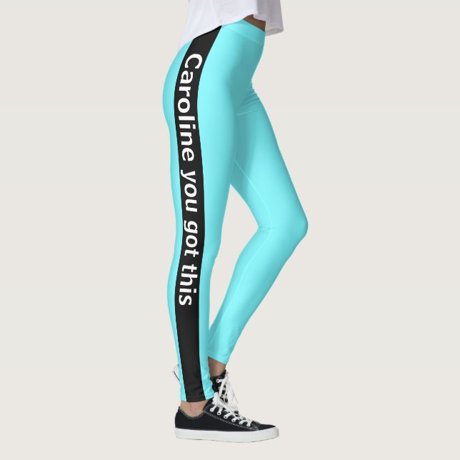 Leggings Bande verticale noire | Ajouter du texte | Bleu él (Droite)