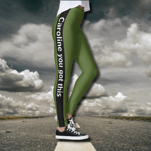 Leggings Bande verticale noire   Ajouter du texte   Vert ol