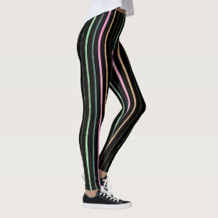 Leggings Bandes arc-en-ciel noires et pastel