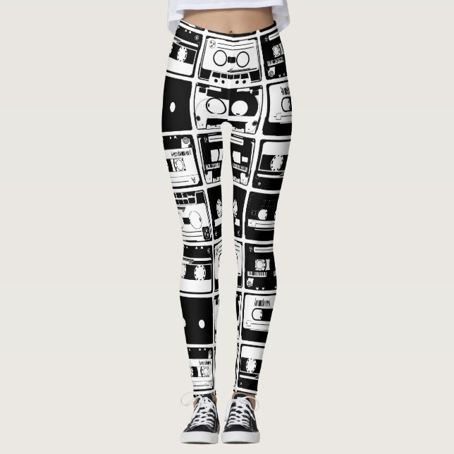 Leggings Bandes audio rétro, motif à l'ancienne. (Devant)