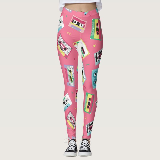 Leggings Bandes audio rétro : Style des années 80. (Devant)